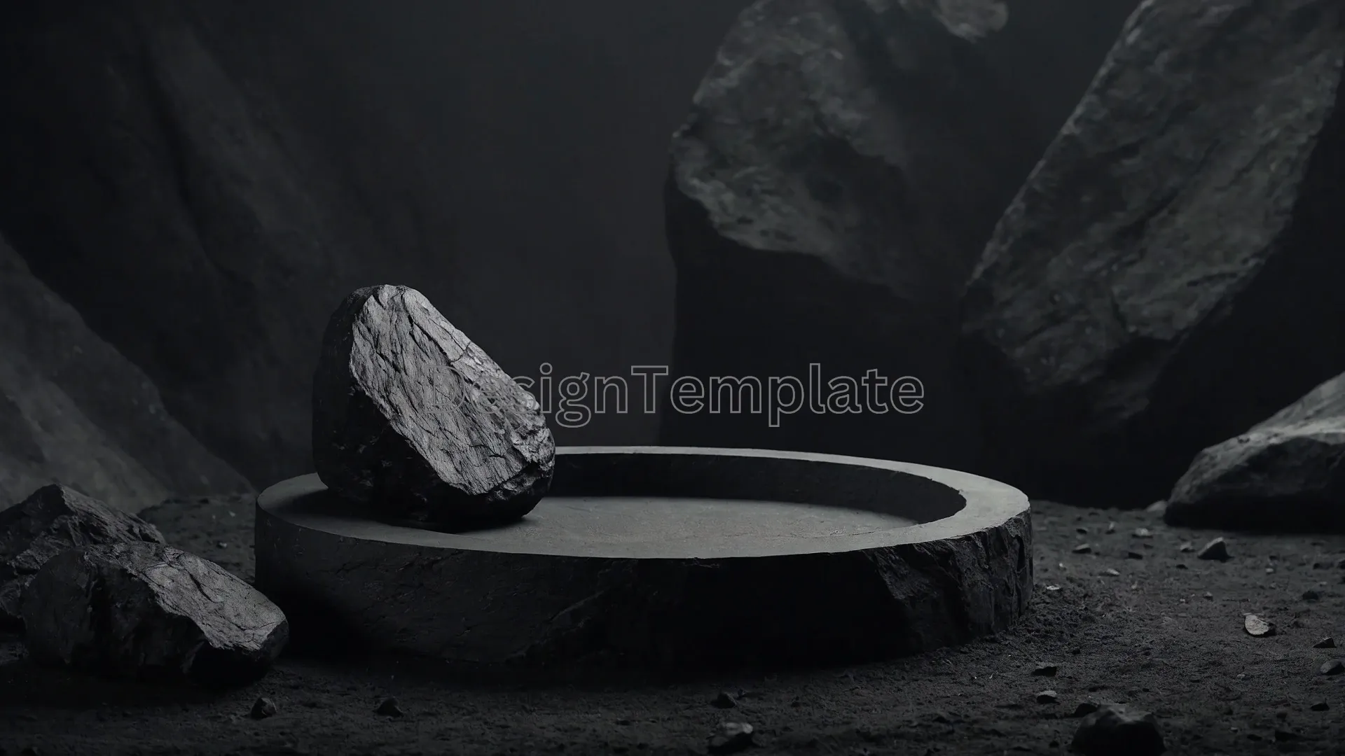 Stunning Charcoal Rock Shape Circle Podium Background for Modern Designs